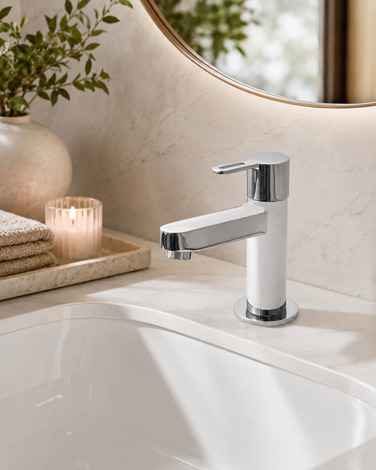 Huker wash basin with chrome wall mixer